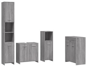 3154410 vidaXL Set mobilier de baie, 4 piese, gri sonoma, lemn prelucrat