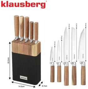 Set cuțite Klausberg KB 7981, 6 piese, Oțel inoxidabil, Suport, Maro/grafit