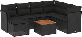 vidaXL Set mobilier de grădină cu perne, 8 piese, negru, poliratan