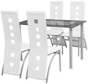 Set masă cu scaune, 5 piese, alb