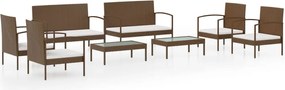 vidaXL Set mobilier de grădină cu perne, 8 piese, maro, poliratan