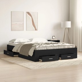 vidaXL Cadru de Pat cu Sertare Stejar Negru Lemn prelucrat 140 x 200 cm