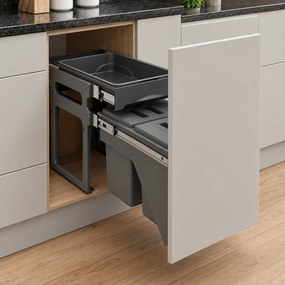Cos gunoi incorporabil Tank Front Jazz 40 Ecomax, cu extragere automata, colectare selectiva, gri antracit, 2 x 15 l Polipropilena, L:340 mm; A:485