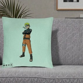 Perna Personalizata Naruto Uzumaki Portret Complet, 40x40 cm, Verde Menta, Husa Detasabila, Perna Inclusa, BEKZ®