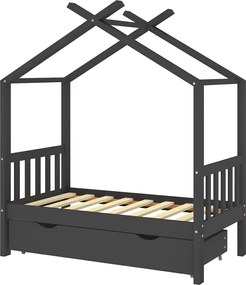 vidaXL Cadru pat copii cu sertar gri închis 70x140 cm lemn masiv pin
