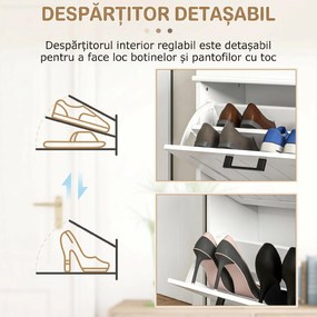HOMCOM Dulap pentru Pantofi Spațios cu 2 Sertare Rabatabile pentru 10 Perechi de Pantofi, 54x24x82,5 cm, Alb | Aosom Romania