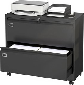 HOMCOM Container mobil cu 2 sertare închidere dulap pentru dosare cu șină suspendată reglabilă 90 x 40 x 77,4 cm Negru | Aosom Romania