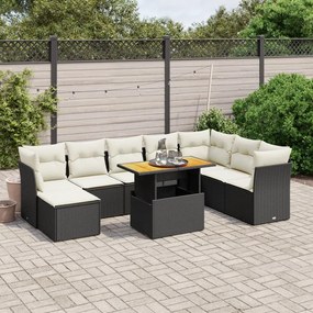 3275513 vidaXL Set mobilier de grădină cu perne, 9 piese, negru, poliratan