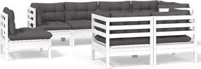 vidaXL Set mobilier de grădină cu perne, 8 piese, alb, lemn masiv pin