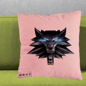 Perna Decorativa The Witcher Wolf Head, 40x40 cm, Roz, Husa Detasabila, Perna Inclusa, BEKZ®