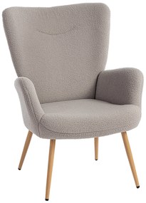 Fotoliu Modern Imbottito de Sufragerie HOMCOM, Fotoliu de Dormitor în Țesătură Sherpa cu Spătar Înalt și Brațe, Fotoliu Relax cu Cadru din Oțel pentru Sufragerie, Gri Deschis | Aosom Romania