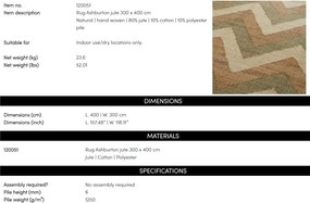 Covor LUX realizat manual din iuta Ashburton 300x400cm