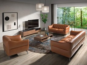 Canapea 3 locuri din piele naturala capitonata Cowhide leather brown