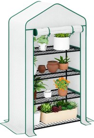 Outsunny Seră de grădină balcon raft seră 4 nivele 90 x 49 x 160 cm oțel galvanizat folie PE de înaltă densitate alb | Aosom Romania
