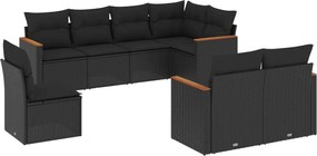 vidaXL Set mobilier de grădină cu perne, 8 piese, negru, poliratan