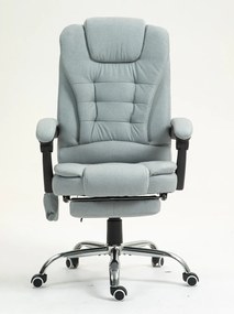 RESIGILAT- Scaun directorial cu Masaj și Încălzire, functie sezlong, suport picioare, textil, Gri deschis