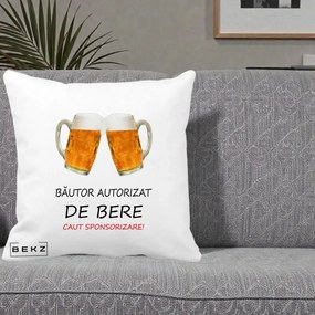 Perna Decorativa Bautor Autorizat de Bere, 40x40 cm, Alba Mata, Husa Detasabila, Perna Inclusa, BEKZ®