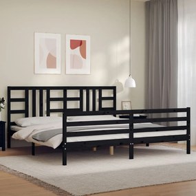 3193945 vidaXL Cadru pat cu tăblie 200x200 cm, negru, lemn masiv