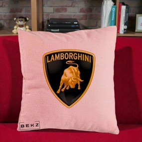 Perna Personalizata cu emblema Lamborghini, 40x40 cm, Roz, Husa Detasabila, Perna Inclusa, BEKZ®