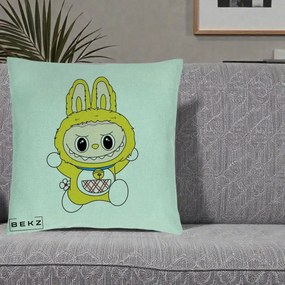Perna Personalizata Labubu Galben Doraemon, 40x40 cm, Verde Menta, Husa Detasabila, Perna Inclusa, BEKZ®