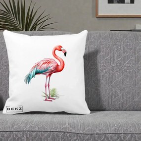 Perna Decorativa Flamingo Roz cu Pene Teal, 40x40 cm, Alba Mata, Husa Detasabila, Perna Inclusa, BEKZ®