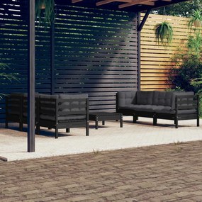 3096122 vidaXL Set mobilier grădină cu perne antracit, 7 piese, lemn masiv pin
