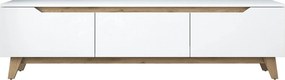 Comoda TV, alb/stejar, PAL, 180x35x49 cm