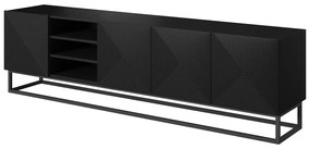 Dulap TV Asha 200 cm cu nișă pe bază metalică - Negru mat