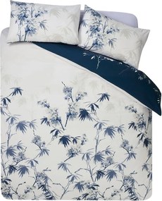 Lenjerie de pat albastru-închis/crem pentru pat dublu cu 3 piese 200x200 cm Kyoto Floral – Catherine Lansfield