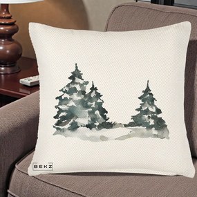 Perna Decorativa Brazi Inzapeziti Acuarela, 40x40 cm, Crem Reliefat, Husa Detasabila, Perna Inclusa, BEKZ®