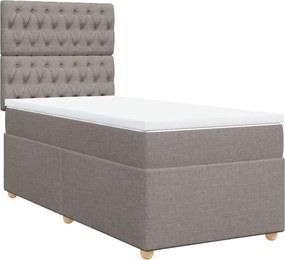 vidaXL Pat box spring cu saltea, gri taupe, 90x190 cm, textil