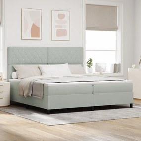 vidaXL Pat box spring cu saltea, gri deschis, 200x200 cm, catifea