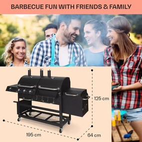Kingsville Smoker, grătar combinat, gaz, cărbune, afumător cu cărbune, 13,5 kW, 3+1 arzătoare, negru