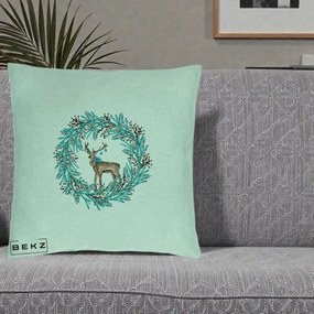 Perna Decorativa Coroana Turcoaz cu Ren, 40x40 cm, Verde Menta, Husa Detasabila, Perna Inclusa, BEKZ®