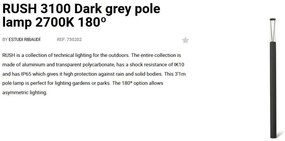 Stalp LED iluminat exterior simetric 180º IP65 RUSH 310cm 2700K