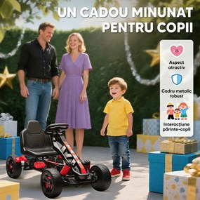 AIYAPLAY Kart cu pedale pentru copii 3-6 ani, max. 50 kg, cu suport pentru pahare și roți EVA antiderapante, roșu | Aosom Romania