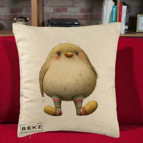 Perna Decorativa Pui Pufos cu Sosete Dungate, 40x40 cm, Bej, Husa Detasabila, Perna Inclusa, BEKZ®