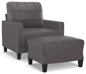 3201011 vidaXL Fotoliu canapea cu taburet, gri, 60 cm, piele ecologică