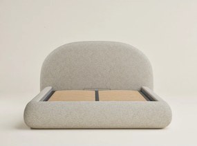 Pat matrimonial bej tapițat cu spațiu de depozitare cu somieră 180x200 cm Maumere – Maison de Rêve