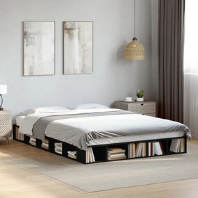 vidaXL Cadru de pat, negru, 150x200 cm, lemn prelucrat