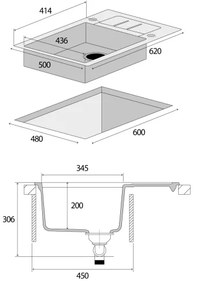 Chiuvetă de bucătărie CUBIS Concept DG05C45BE, 50 x 62 cm, granit, bej