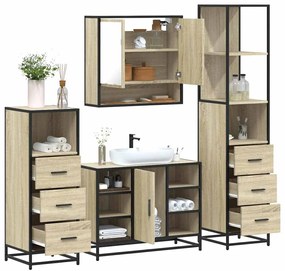 vidaXL Set de mobilier de baie din 4 piese din lemn de stejar Sonoma
