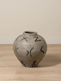 Vas decorativ din teracotta cu motive tribale , H41cm , "Ritual"