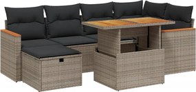 vidaXL Set canapele de grădină, 7 piese, cu perne, gri, poliratan