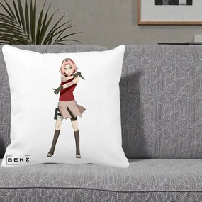 Perna Personalizata Naruto Sakura Haruno Portret, 40x40 cm, Alba Mata, Husa Detasabila, Perna Inclusa, BEKZ®