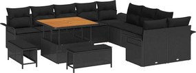vidaXL Set de canapele pentru grădină cu pernă 13 pcs Negru poliratan