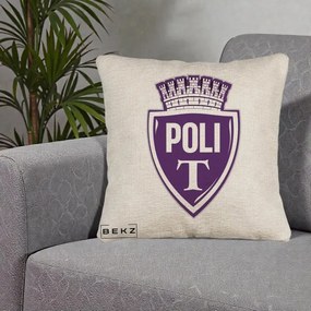 Perna Personalizata Poli Timisoara Fotbal, 40x40 cm, Bej Canapea, Husa Detasabila, Perna Inclusa, BEKZ®
