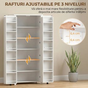 HOMCOM Dulap Modern de Bucătărie: Roți, 2 Uși, 14 Suporturi, Alb. | Aosom Romania