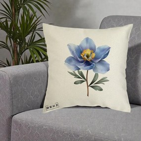 Perna Decorativa Anemona Albastra Botanica, 40x40 cm, Ecru, Husa Detasabila, Perna Inclusa, BEKZ®