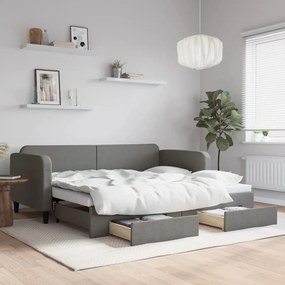 vidaXL Pat de zi cu extensie și sertare, gri închis, 90x200 cm textil